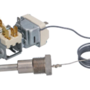 Horeca Parts - Termostat jednofazowy 105-185 C Kołek w kształcie litery D ø 6x4,6 mm długość kapilary osłoniętej 900 mm - 16A 250V czujka gwintowana ø 1/2"x91 mm
