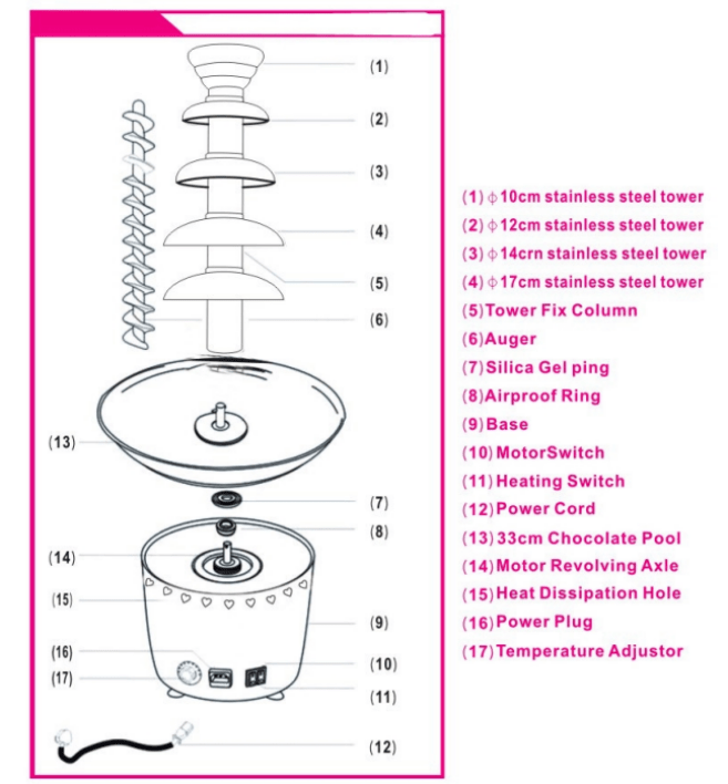 Horeca Parts - Fontanna czekoladowa - 5 pięter - Pojemność: 6kg - Wysokość: 700mm - 280W - GGM Gastro
