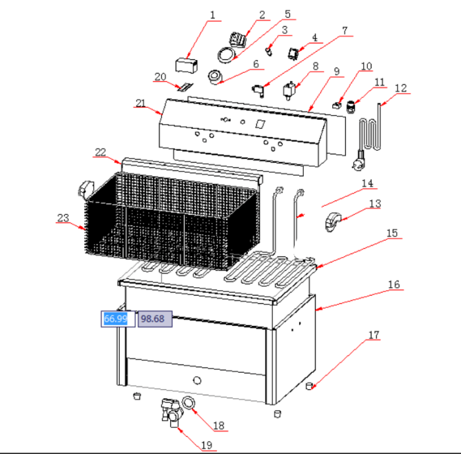 Horeca Parts - Elektryczna frytownica do ryb - 20,4 litra - 5 kW - z kranem spustowym - GGM Gastro (EFJ-30)