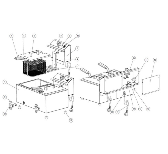 Horeca Parts - Frytownica manualna z kranem spustowym, 2 × 8 l, HENDI, Profi Line, 16L, 230V/7000W, 605x515x(H)350mm