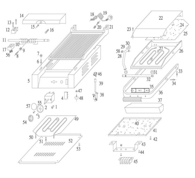 Horeca Parts - Grill kontaktowy Panini, HENDI, góra ryflowana, dół gładki, 230V/2200W, 430x370x(H)210mm