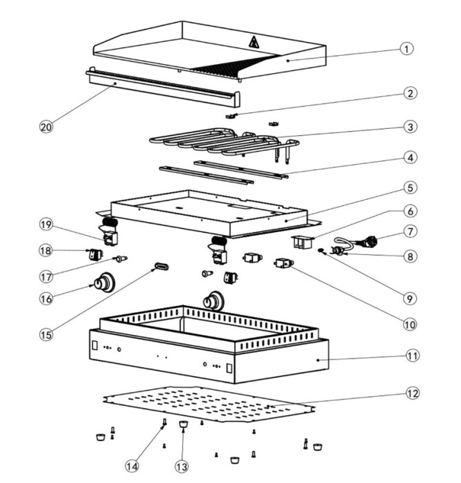 Horeca Parts - Płyta grillowa w ⅓ żebrowana, HENDI, Kitchen Line, 2/3 gładka, 1/3 ryflowana, 220-240V/3500W, 697x474x(H)241mm