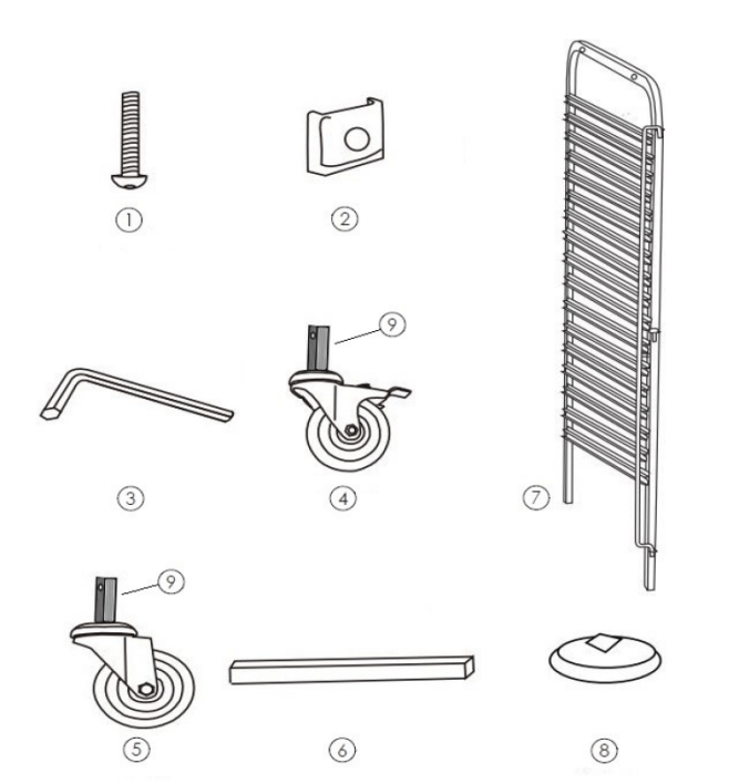 Horeca Parts - Wózek do transportu pojemników 15× GN 1/1, 440 x 610 x (H) 1710 mm, Hendi