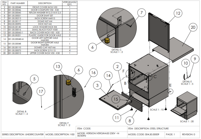 Horeca Parts - Zmywarka do naczyń 50x50, manualna, z dozownikiem detergentu i pompą spustową Hendi 230251 (Vergina 50)