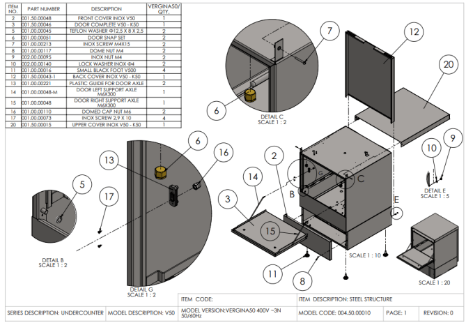 Horeca Parts - Zmywarka do naczyń 50x50, manualna 400V, z dozownikiem detergentu Hendi 233030 (Vergina 50)