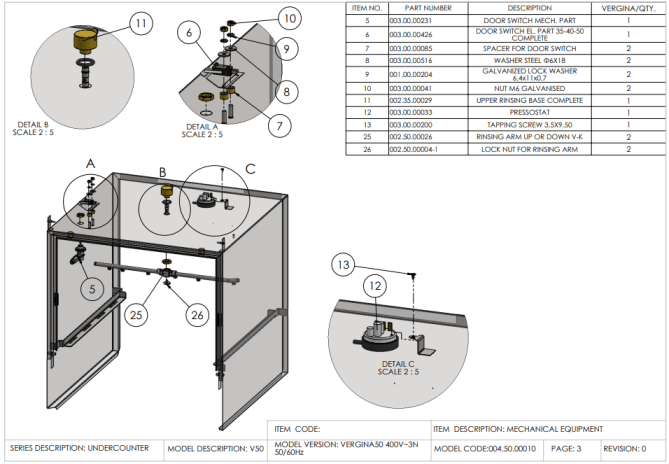 Horeca Parts - Zmywarka do naczyń 50x50, manualna 400V, z dozownikiem detergentu Hendi 233030 (Vergina 50)