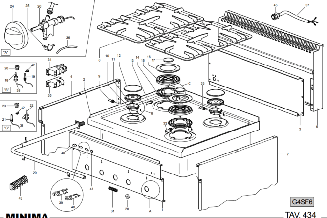 Horeca Parts - Kuchnia gazowa MBM z piekarnikiem gazowym statycznym M600 - G4SF6