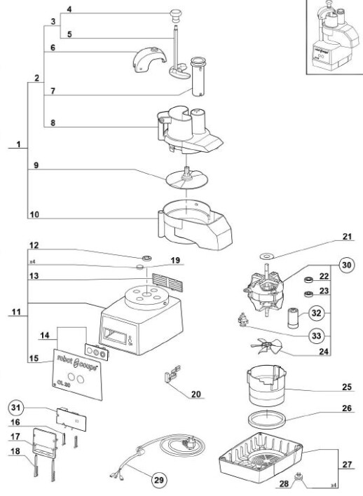 Horeca Parts - Szatkownica do warzyw CL20 z 4 tarczami tnącymi, P 0.4 kW, U 230 V Stalgast 713200