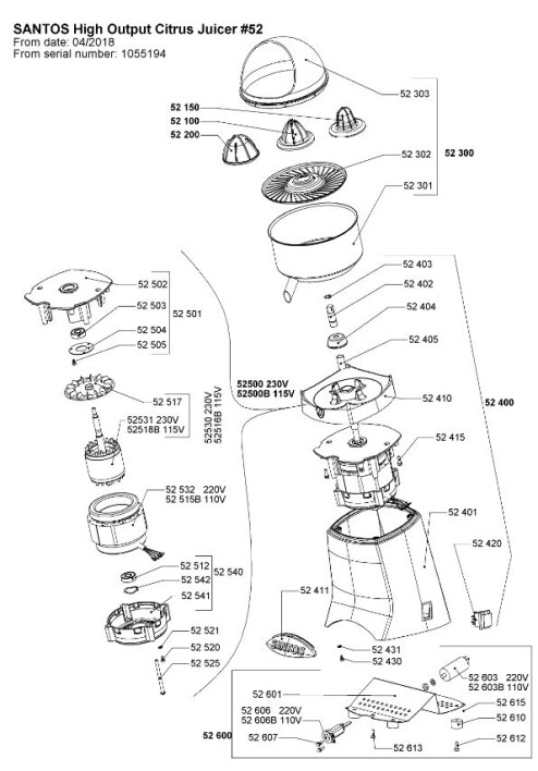 Horeca Parts - Wyciskarka do cytrusów Santos 52C