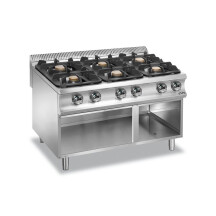 Horeca Parts - Kuchnia gazowa MBM z nowymi palnikami Flex Burners o mocy 7 kW i 11 kW, na podstawie z trzech stron zamkniętej - kod G6A98XXL