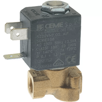 Horeca Parts - Elektrozawór 2-drogowy 230V, 1/8", 13 bar, FKM, otwór 2 mm, cewka 13,5VA, temp. -10/+140°C - Ceme