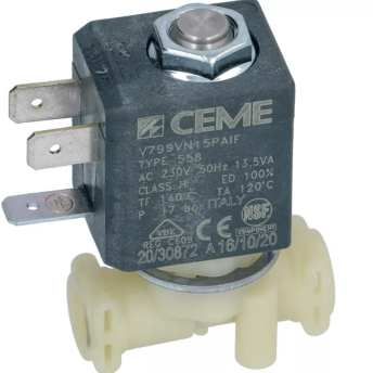 Horeca Parts - Elektrozawór 2-drogowy 230V V799, max 17 bar, uszczelka FKM, otwór 1,5 mm, cewka 13,5VA - Ceme