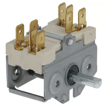 Horeca Parts - Przełącznik funkcji (cam switch), 2 pozycje 0–1, 16A 250V, trzpień D Ø 6x4,6 mm, tylny przyłącz do termostatu, temperatura maks. 150°C - EGO