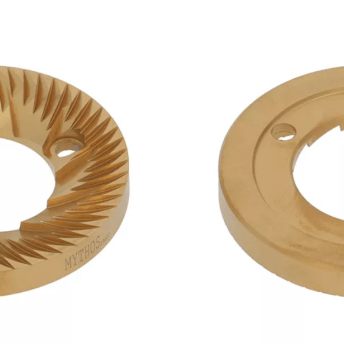 Horeca Parts - Para wydłużonych żaren mielących, śr. zewn. 74 mm, śr. wew. 37 mm, grubość 9 mm, 3 otwory mocujące, z pudełkiem, waga 0,360 kg - Nuova Simonelli