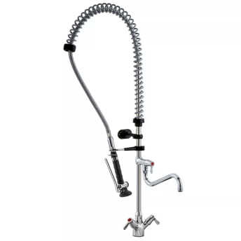 Horeca Parts - Bateria stojąca Klarco Styl 1080 mm, jednouchwytowa, zawory ceramiczne ø 3/4", wylewka ø 20x250 mm, wysokość 249 mm, model prysznica BEST PRO czarny, przyłącza ø 1/2", rozstaw montażowy ø 29 mm, obrót