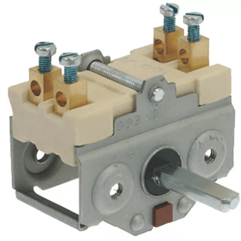 Horeca Parts - Przełącznik funkcji EGO (selector switch), 2 pozycje 0–1, 16A 250V, trzpień D Ø 6x4,6 mm, długość trzpienia 535 mm, średnica Ø 10 mm, temperatura maks. 150°C - EGO