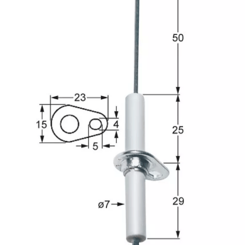 Horeca Parts - Elektroda zapłonowa L1 50mm z przyłączem kołnierzowym F 2,8x0,8mm D1 ø 7mm długość kołnierza 23mm (3020069)