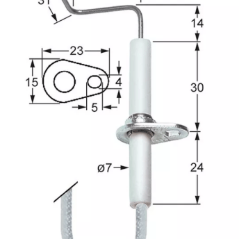 Horeca Parts - Elektroda zapłonowa L1 14mm L2 22mm L3 31mm z kołnierzem długość przewodu 1400mm D1 ø 7mm - Piec konwekcyjny Tornati Forni (3020224)