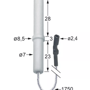Horeca Parts - Elektroda zapłonowa do zacisku długość kabla 1750mm D1 ø 7mm D2 ø 8,5mm BL1 28mm BL2 3mm BL3 23mm - Kuchnia gazowa Silko