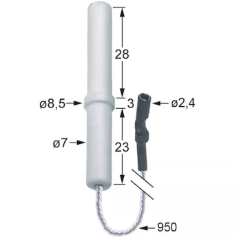 Horeca Parts - Długość przewodu elektrody zapłonowej 950mm D1 ø 7mm D2 ø 8,5mm BL1 28mm BL2 3mm BL3 23mm - Kuchnia gazowa Silko (3020138)