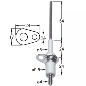 Horeca Parts - Elektroda zapłonowa L1 54mm z kołnierzem D1 ø 5mm D2 ø 9,5mm długość kołnierza 24mm szerokość kołnierza 17mm - Piec konwekcyjno-parowy elektryczny Fagor (5029849)