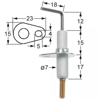 Horeca Parts - Długość kołnierza elektrody zapłonowej 23mm Szerokość kołnierza 16mm D1 ø 7mm L1 12mm L2 18mm - Kuchnia gazowa Küppersbusch (3806023)