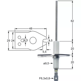 Horeca Parts - Długość kołnierza elektrody zapłonowej 48mm szerokość kołnierza 1 29mm szerokość kołnierza 2 24mm D1 ø 9,5mm - Gazowy kocioł warzelny Küppersbusch (7105614)