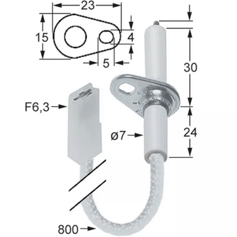 Horeca Parts - Długość kołnierza elektrody zapłonowej 23mm szerokość kołnierza 15mm D1 ø 7mm L1 5mm BL1 30mm - Piec konwekcyjny Inoxtrend (3020163)