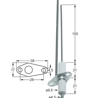 Horeca Parts - Elektroda zapłonowa L1 100mm z przyłączem kołnierzowym M4 D1 ø 9,5mm długość kołnierza 38mm - Piekarnik do wyrastania Horeca Select (5031808)