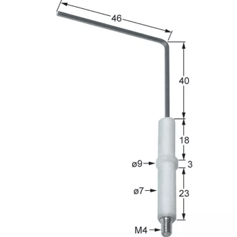 Horeca Parts - Elektroda zapłonowa L1 40mm L2 46mm do złącza zaciskowego M4 D1 ø 7mm D2 ø 9mm BL1 18mm BL2 3mm - Piec konwekcyjny Giorik (3020191)