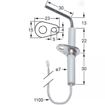 Horeca Parts - Elektroda zapłonowa L1 13mm L2 30mm z kołnierzem długość przewodu 1100mm D1 ø 7mm długość kołnierza 23mm - Piekarnik gazowy Olis (3020177)