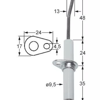 Horeca Parts - Elektroda zapłonowa L1 48mm L2 13mm L3 15mm z kołnierzem D1 ø 9,5mm długość kołnierza 24mm - Piec konwekcyjny Berto's (3020065)