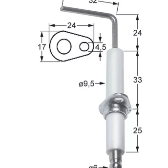 Horeca Parts - Elektroda zapłonowa L1 24mm L2 32mm z kołnierzem D1 ø 9,5mm długość kołnierza 24mm szerokość kołnierza 17mm - Piec konwekcyjny Zanussi (3020204)