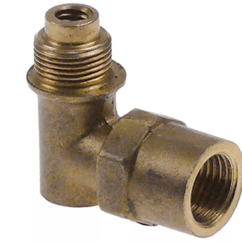 Horeca Parts - Dolna część palnika pilota, zakrzywiona, IT 1, gwint wewnętrzny M10x1, gwint wewnętrzny BSF 7/32" (28G), gwint zewnętrzny M10x0,75, waga 0,030 kg