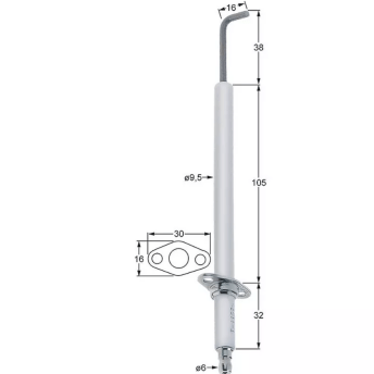 Horeca Parts - Długość kołnierza elektrody zapłonowej 30mm Szerokość kołnierza 16mm D1 ø 9,5mm L1 38mm L2 16mm - Piec parowy Fagor (5974659)
