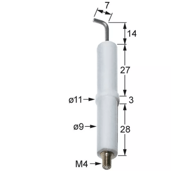 Horeca Parts - Elektroda zapłonowa L1 14mm L2 7mm do złącza zaciskowego M4 D1 ø 9mm D2 ø 11mm BL1 27mm BL2 3mm (5185834)