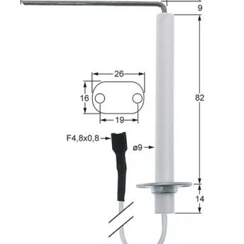 Horeca Parts - Elektroda zapłonowa L1 9mm L2 73mm z przyłączem kołnierzowym F 4,8x0,8mm długość przewodu 400mm D1 ø 9mm (102879)
