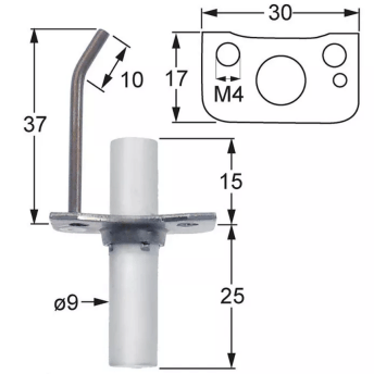 Horeca Parts - Elektroda zapłonowa L1 37mm L2 10mm z kołnierzem D1 ø 9mm długość kołnierza 30mm szerokość kołnierza 17mm - Piec konwekcyjno-parowy gazowy Rational (5166964)