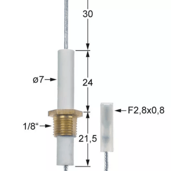 Horeca Parts - Elektroda zapłonowa L1 30mm 1/8" przyłącze F2,8x0,8 długość przewodu 1300mm D1 ø 7mm - Patelnia przechylna Thirode (3806002)
