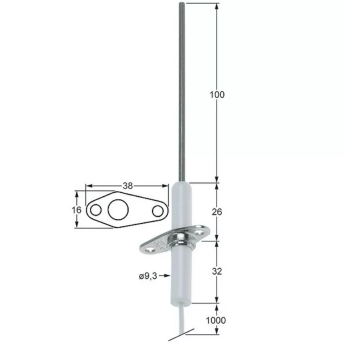 Horeca Parts - Długość kołnierza elektrody zapłonowej 38mm Szerokość kołnierza 16mm D1 ø 9,3mm L1 100mm BL1 26mm - Patelnia pochylna Capic (5042674)