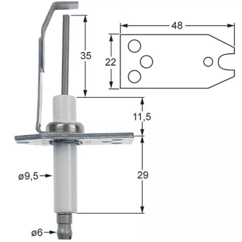 Horeca Parts - Długość kołnierza elektrody zapłonowej 48mm Szerokość kołnierza 23mm D1 ø 9,5mm L1 35mm BL1 15,5mm - Piec konwekcyjny Rosinox (3806003)