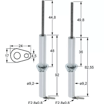 Horeca Parts - Zestaw elektrod zapłonowych L1 45mm złącze męskie faston 2,8mm D1 ø 9,5mm - Piec konwekcyjny lainox (3020326)