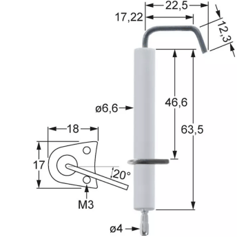 Horeca Parts - Elektroda zapłonowa L1 5,5mm L2 23mm L3 14mm D1 ø 7mm D2 ø 7,5mm długość kołnierza 18mm (5166966)