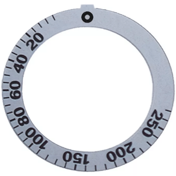 Horeca Parts - Tarcza pokrętła termostatu t.max. 270°C 0-270°C obrót 250° śr. wew. 45,5mm śr. zew. 59mm srebrna