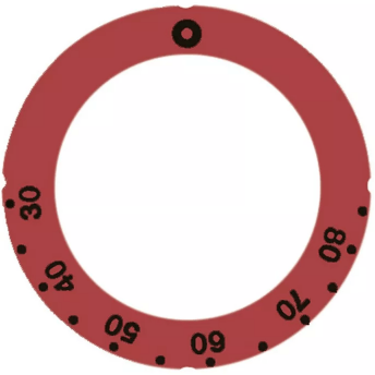 Horeca Parts - Tarcza pokrętła termostatu zakres temp. 30-85°C obrót 270° śr. wew. 45,5mm śr. zew. 63mm czerwona