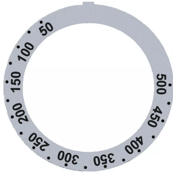 Horeca Parts - Tarcza pokrętła termostatu t.max. 500°C 50-500°C śr. wew. 45,5mm śr. zew. 59mm srebrna obrót 270°