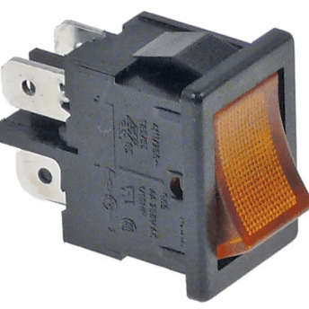 Horeca Parts - Przełącznik kołyskowy podświetlany 19 × 13 mm, pomarańczowy, 2NO, 250 V / 4 A, Faston 4,8 mm, IP40 - Capic
