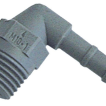 Horeca Parts - Złączka plastikowa kątowa M10x1 do węża Ø 6 mm, 1 szt., 0,003 kg - Ascaso