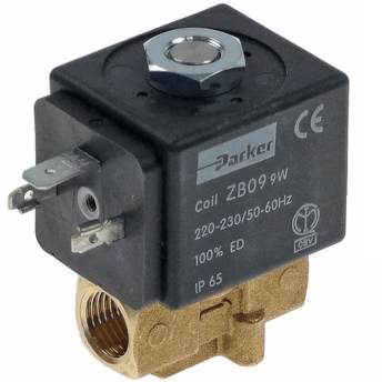 Horeca Parts - Elektrozawór 2-drożny, 230VAC, wejście 1/4" IT, wyjście 1/4" IT, przyłącze 1/4", dł. 38,5mm - Parker