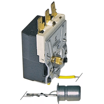 Horeca Parts - Termostat 1-biegunowy 1CO, temp. max 95°C, 16 A, czujnik ø15 mm, długość czujnika 17 mm, kapilara 450 mm